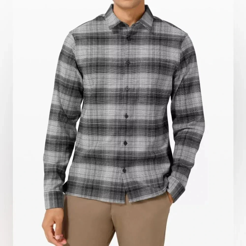 Lululemon Masons Peak Flannel Long Sleeve Shirt Black & White Size XXL